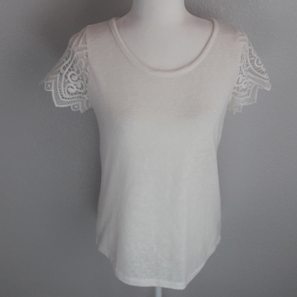 The Limited White Flutter Sleeve Lace/Crochet Top